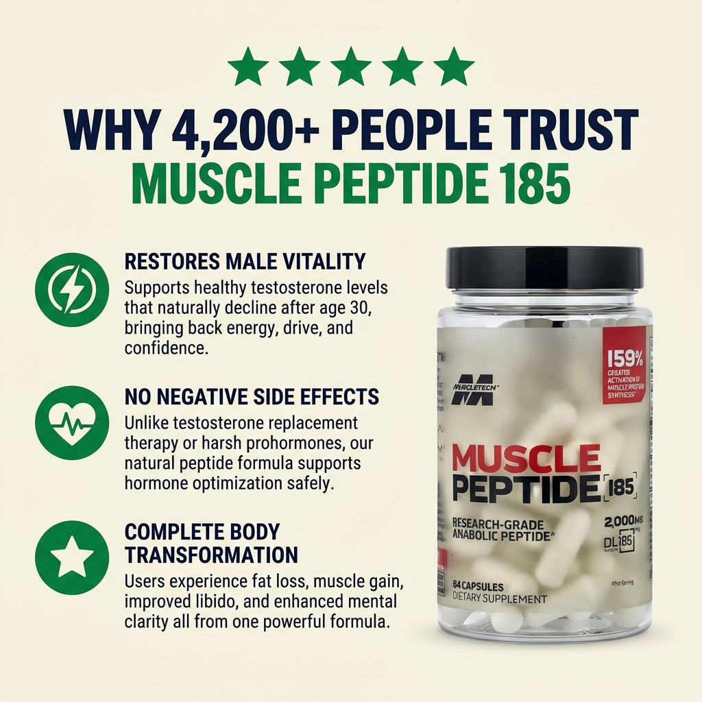 MUSCLE PEPTIDE 185 SUPPLEMENTS BUILD LEAN MUSCLE 3X FASTER.